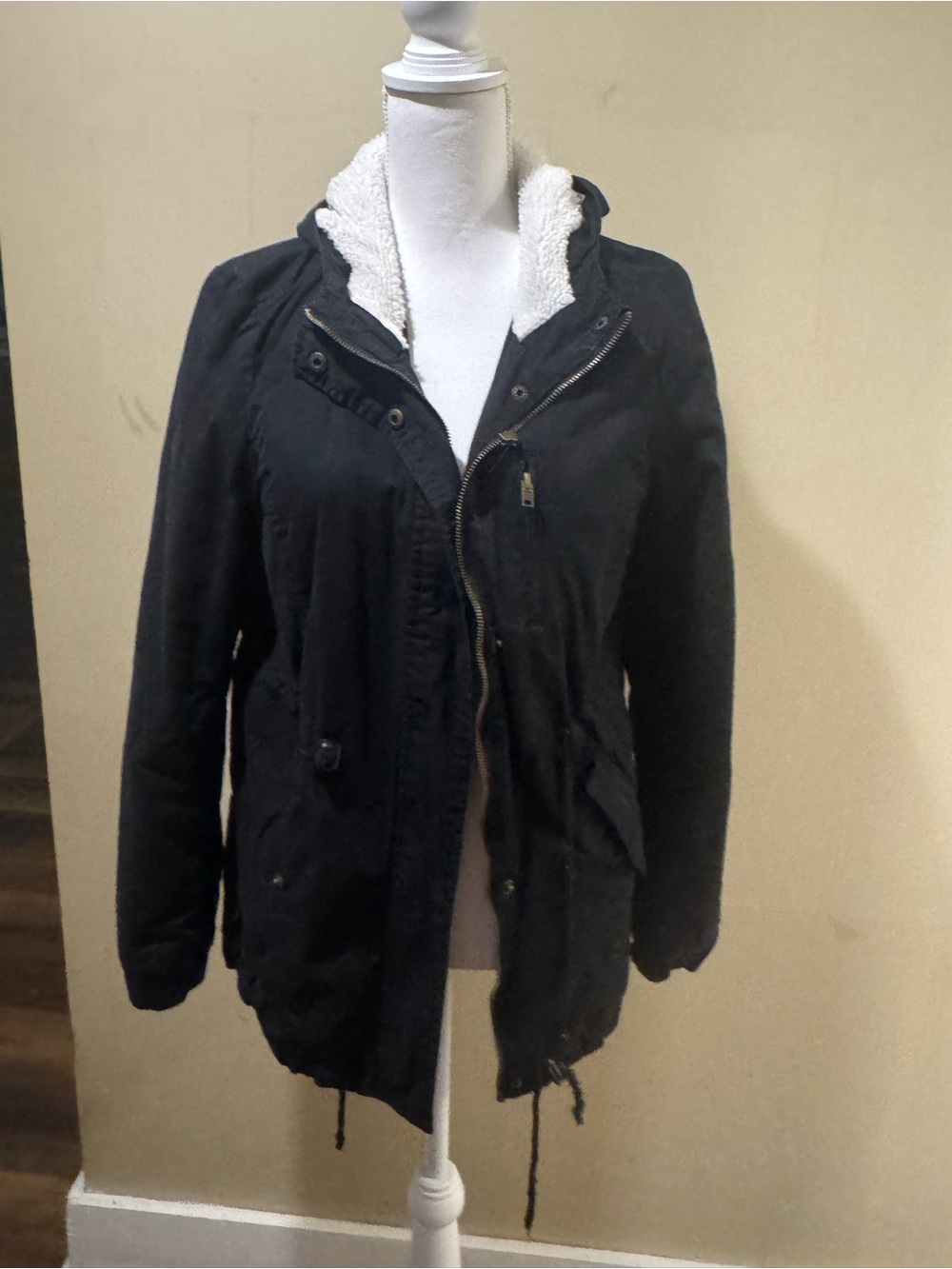 Ambiance Black Utility Jacket with White Sherpa Hood